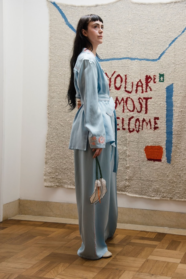 Helena Blue Shirt Blazer in Silk Habotai