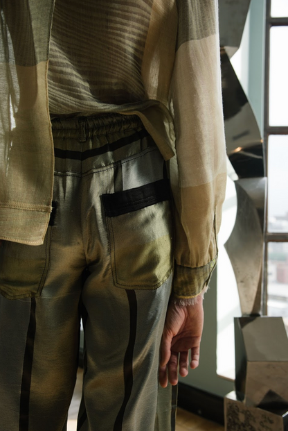 Moss Motley Barrel-Leg Pants in Couture Silk