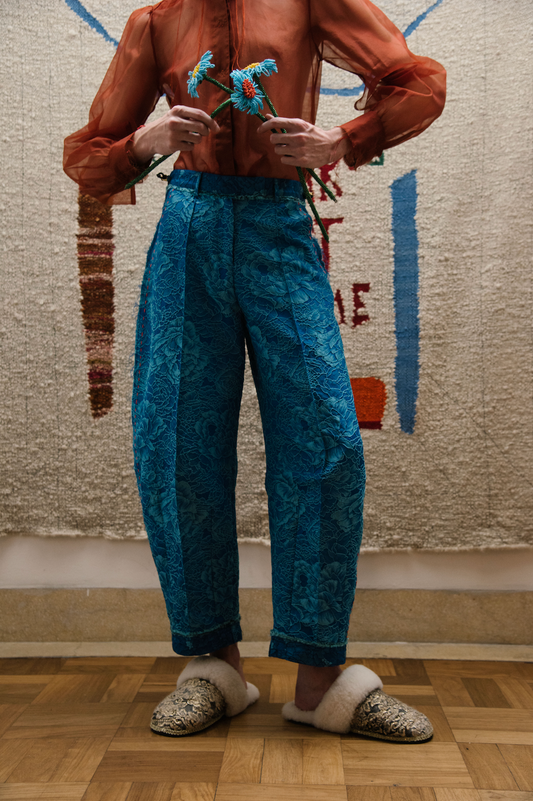 Laguna Bloom Barrel-Leg Pants in Couture Floral Brocade