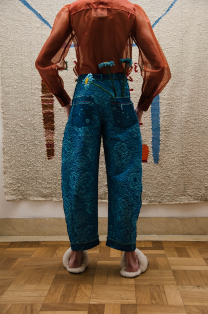Laguna Bloom Barrel-Leg Pants in Couture Floral Brocade