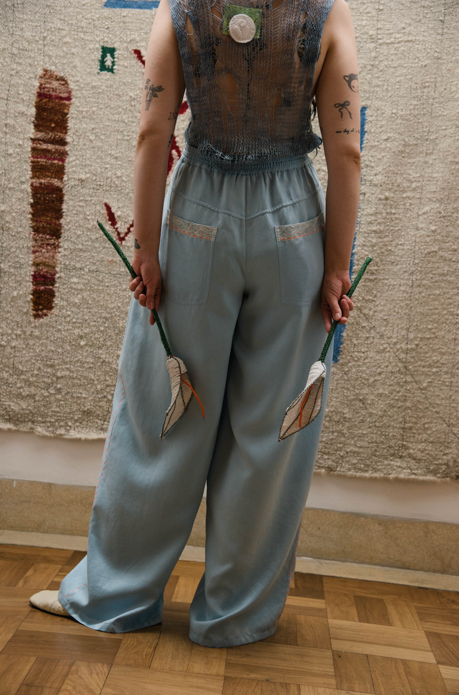 Helena Blue Signature Pants in Silk Habotai