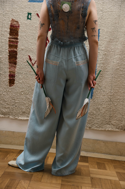 Helena Blue Signature Pants in Silk Habotai