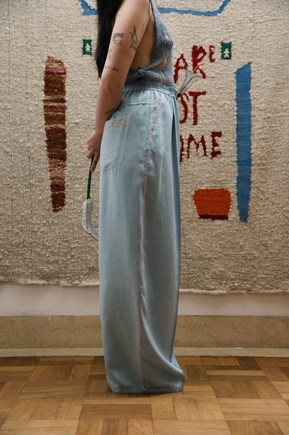 Helena Blue Signature Pants in Silk Habotai