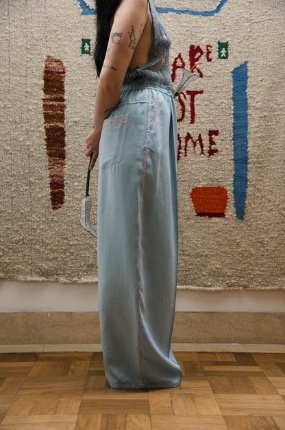Helena Blue Signature Pants in Silk Habotai