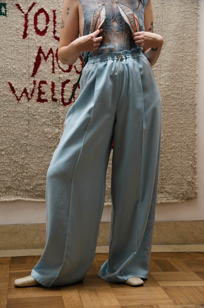 Helena Blue Signature Pants in Silk Habotai
