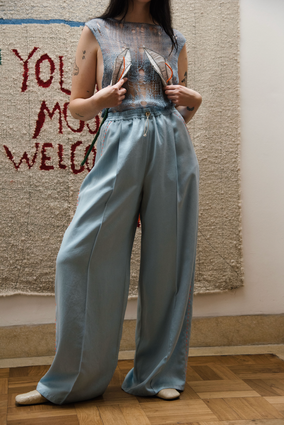 Helena Blue Signature Pants in Silk Habotai