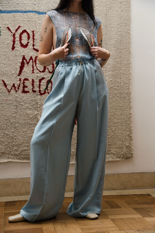 Helena Blue Signature Pants in Silk Habotai