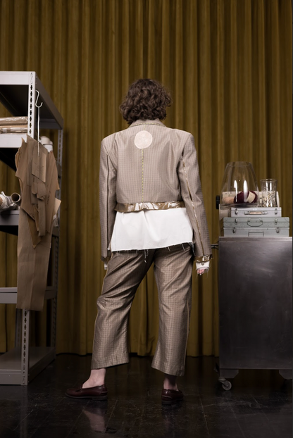 Lithospheric Cropped Double Breasted Shirt in Vintage Silk Synthetic