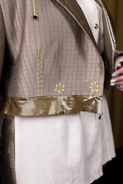 Lithospheric Cropped Double Breasted Shirt in Vintage Silk Synthetic