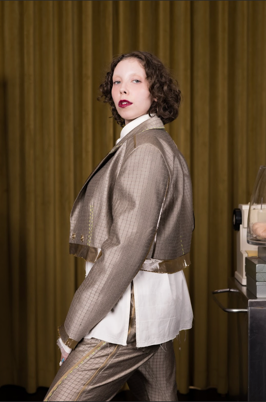 Lithospheric Cropped Double Breasted Shirt in Vintage Silk Synthetic