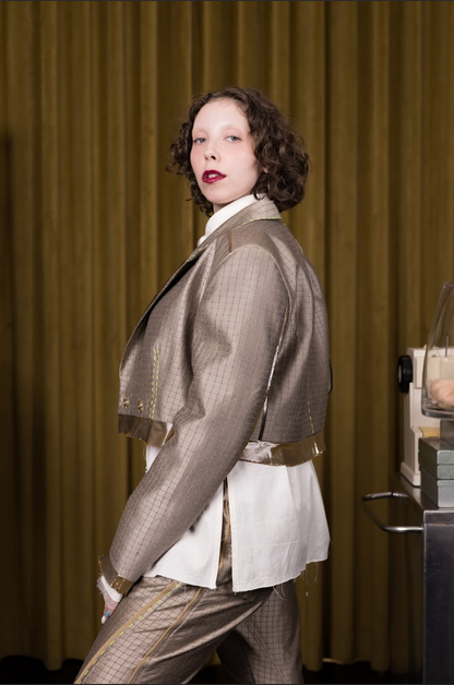 Lithospheric Cropped Double Breasted Shirt in Vintage Silk Synthetic