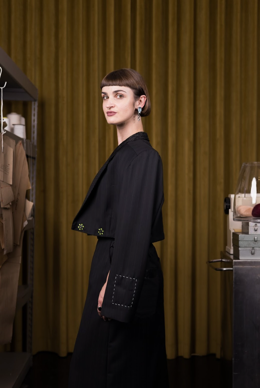 Onyx Cropped Double Breasted Jacket in Wool Mohair