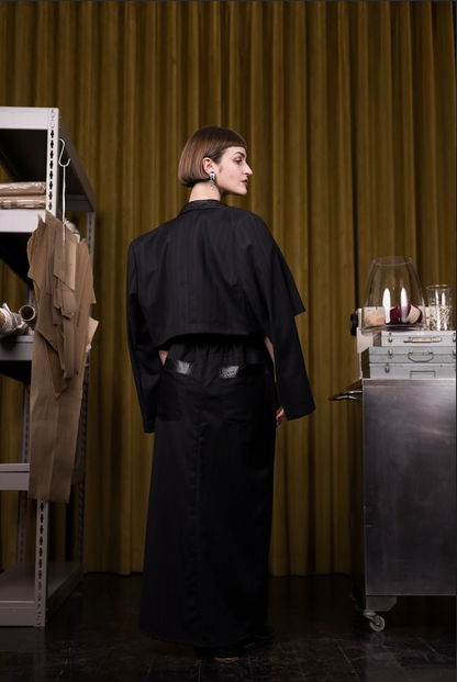 Onyx Cropped Double Breasted Jacket in Wool Mohair
