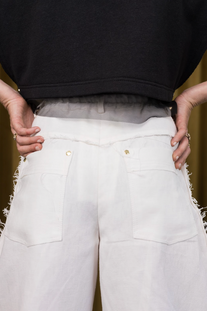 Polar White Barrel Leg Pants in Organic Hemp