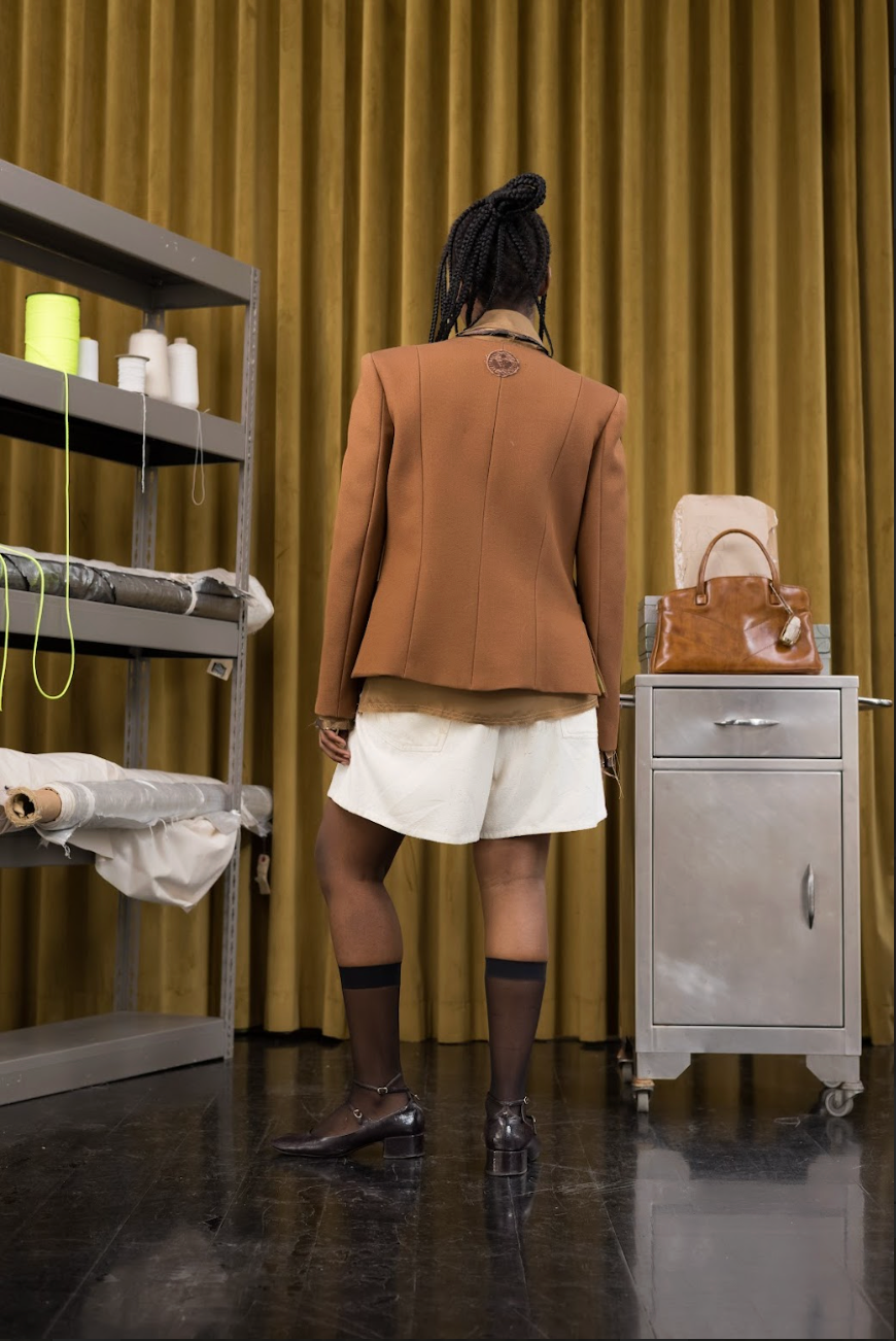 Burnt Sienna V-Jacket in wool silk
