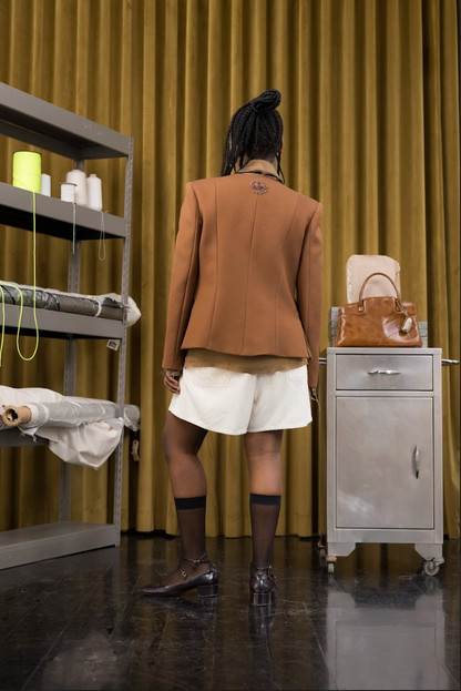 Burnt Sienna V-Jacket in wool silk