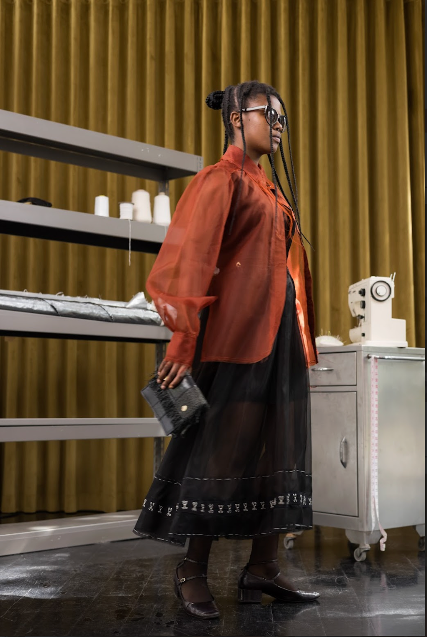Morning Star Gathered-Sleeve Classic Shirt in Couture Silk Organza