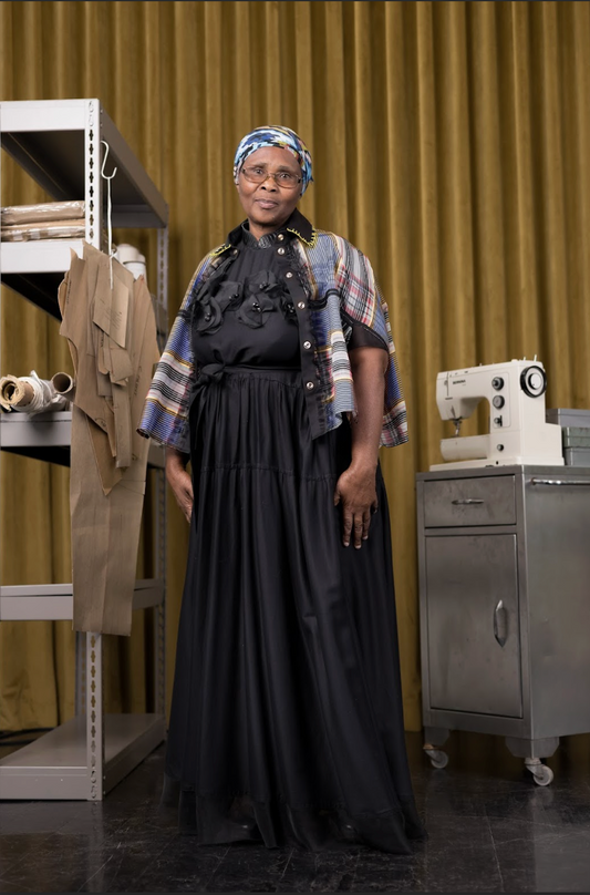 Couture Black Silk Cotton Safari Dress With Black Silk Lame Details