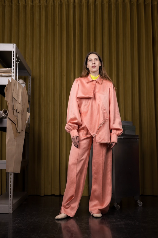 Rosy Maple Straight Cut Pants in Silk Habotai