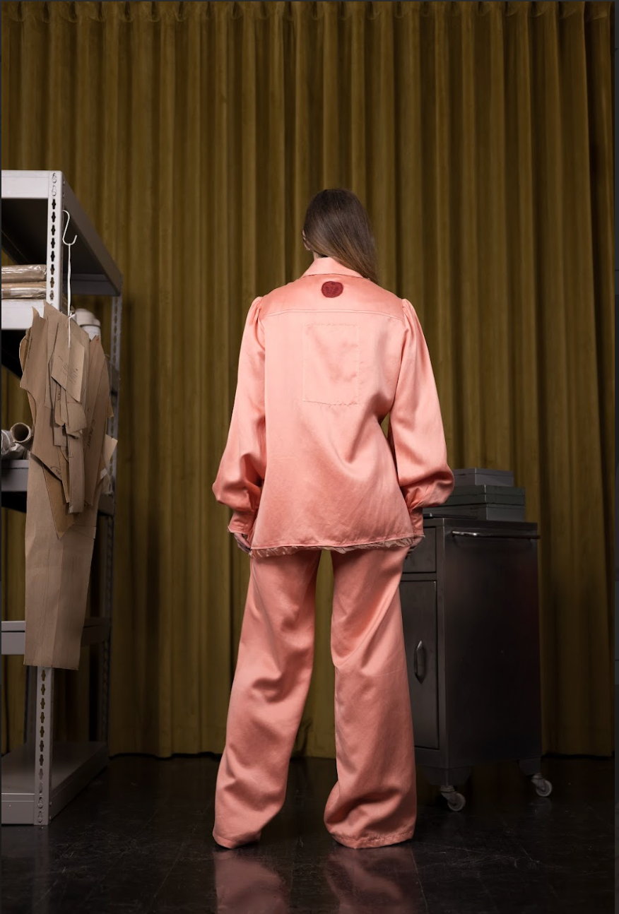 Rosy Maple Straight Cut Pants in Silk Habotai