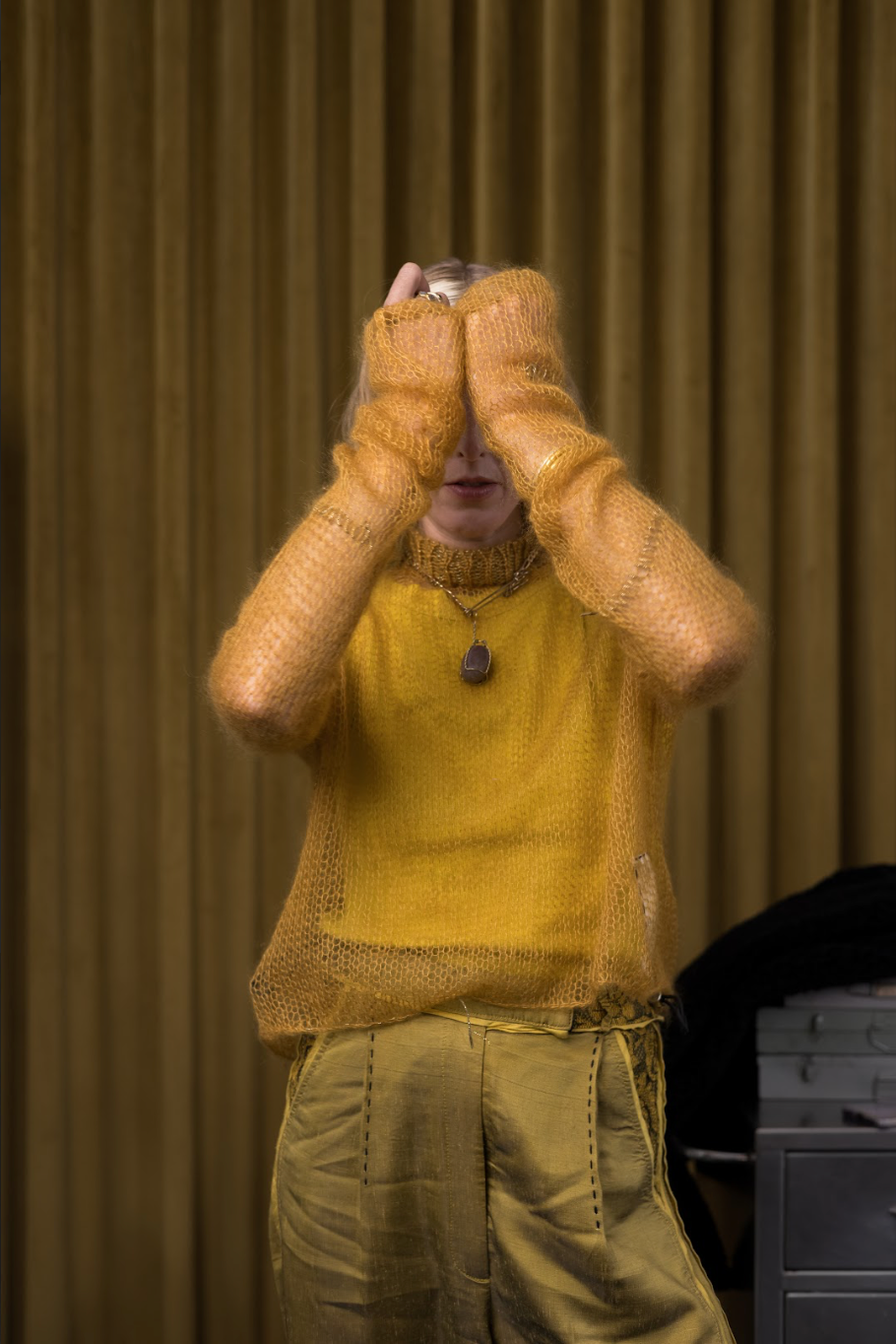 Golden Artisanal Silk Mohair Turtleneck Top
