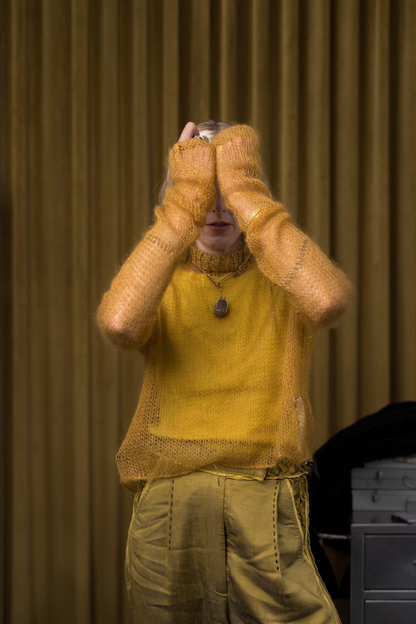 Golden Artisanal Silk Mohair Turtleneck Top