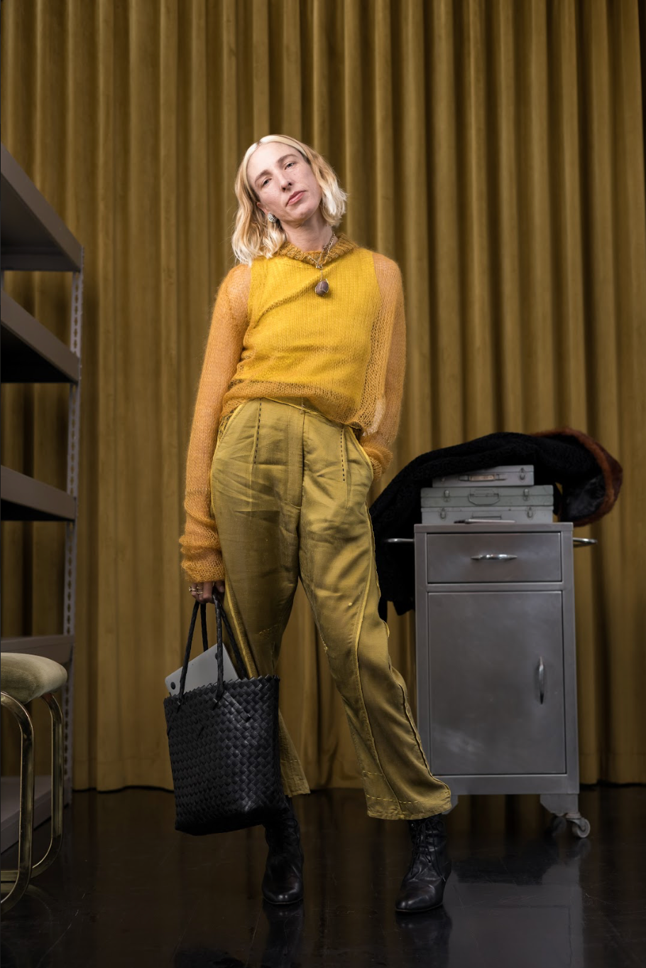 Golden Artisanal Silk Mohair Turtleneck Top
