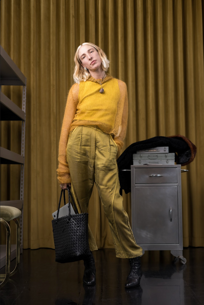 Golden Artisanal Silk Mohair Turtleneck Top