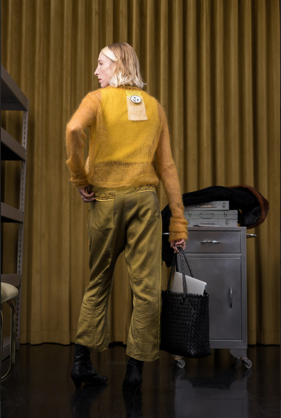Golden Artisanal Silk Mohair Turtleneck Top
