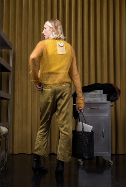 Golden Artisanal Silk Mohair Turtleneck Top
