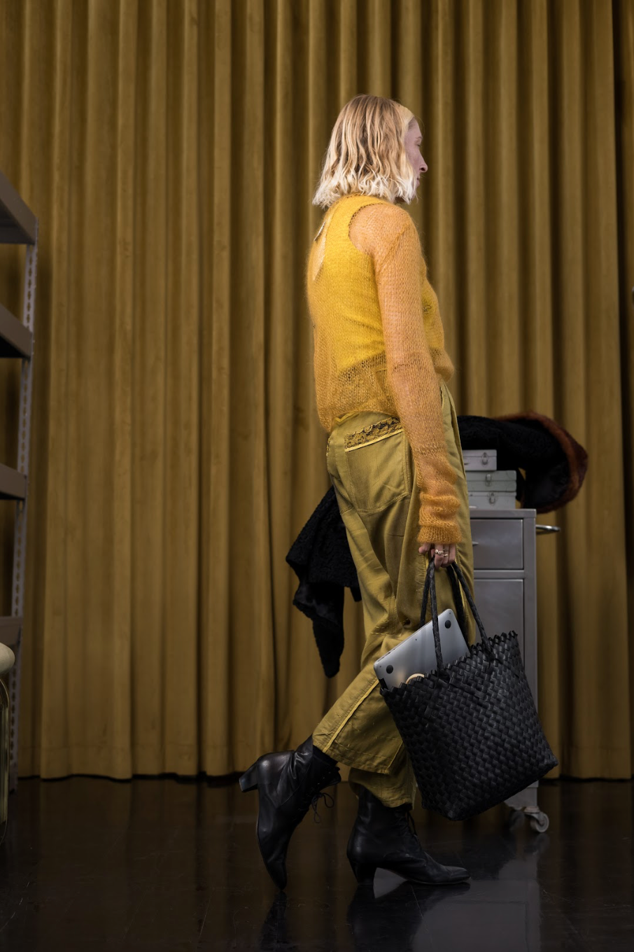 Golden Artisanal Silk Mohair Turtleneck Top