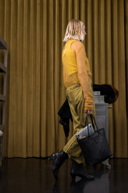 Golden Artisanal Silk Mohair Turtleneck Top