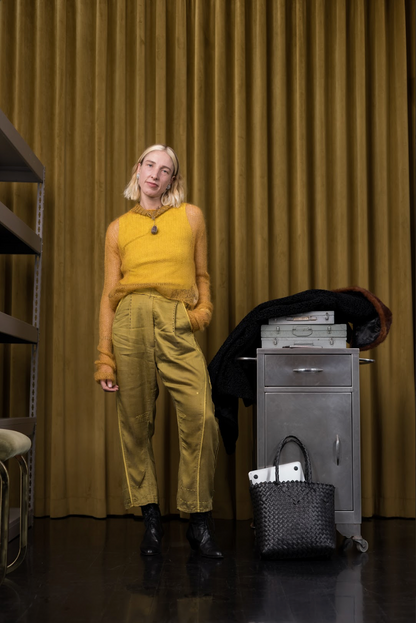 Golden Artisanal Silk Mohair Turtleneck Top