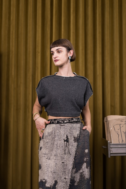 Grey Cropped Popper Top in Organic Hemp