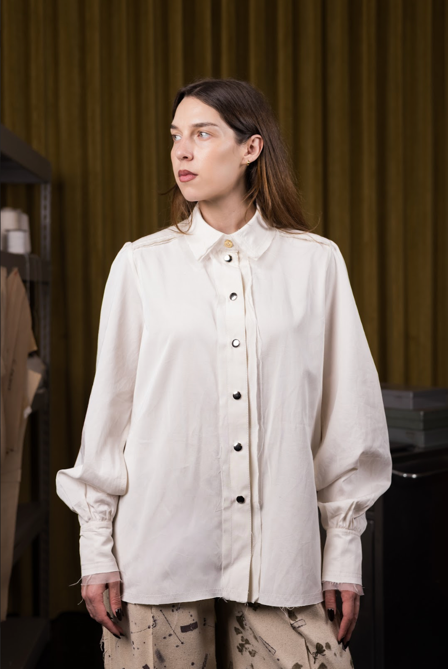 Japanese Painters Classic Shirt with Gathered Sleeves in Japanese Canvas