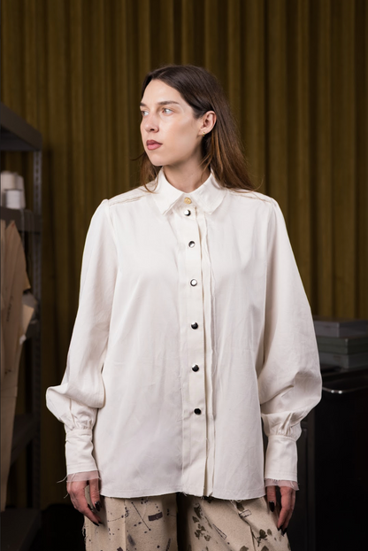 Japanese Painters Classic Shirt with Gathered Sleeves in Japanese Canvas