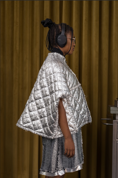 Reversible Sashiko Blanket Stitched Cocoon Jacket with 100% South African Wool Inner