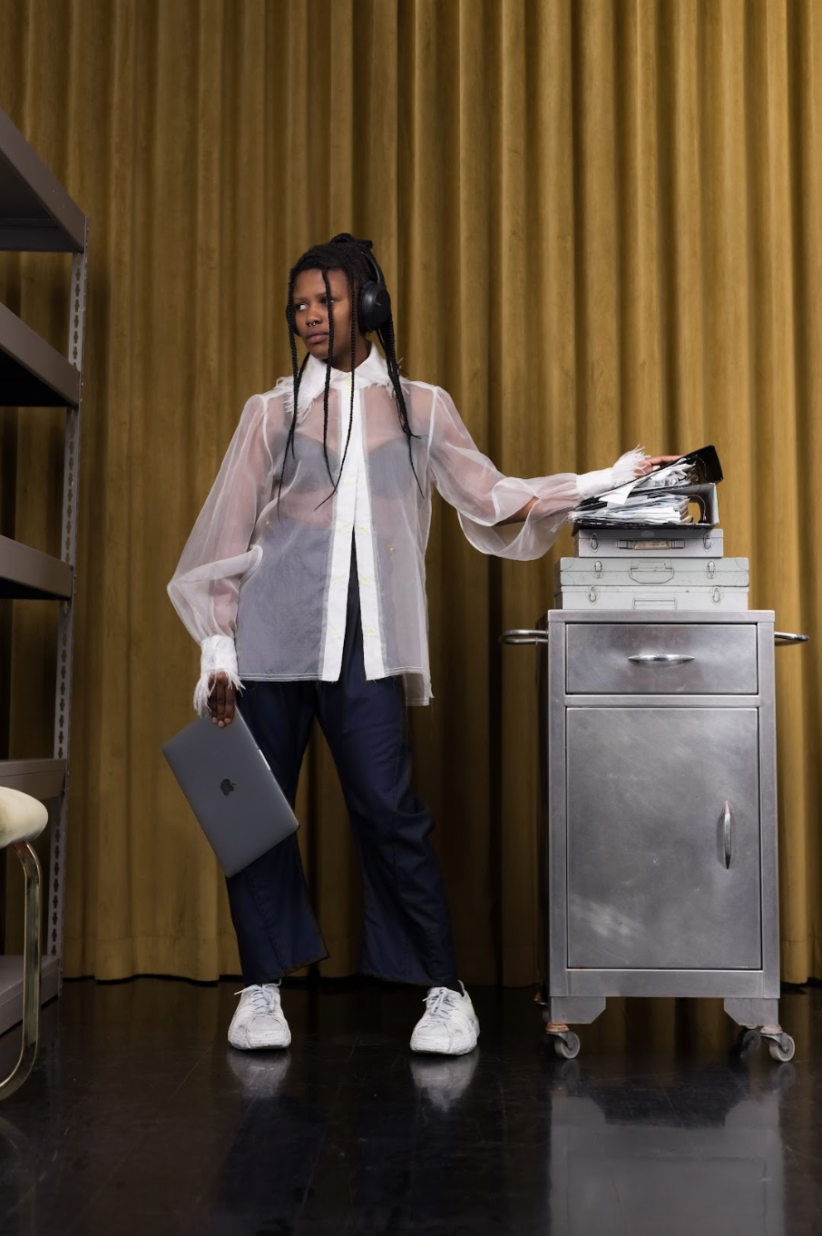 Icarus Gathered-Sleeve Classic Shirt in Silk Organza