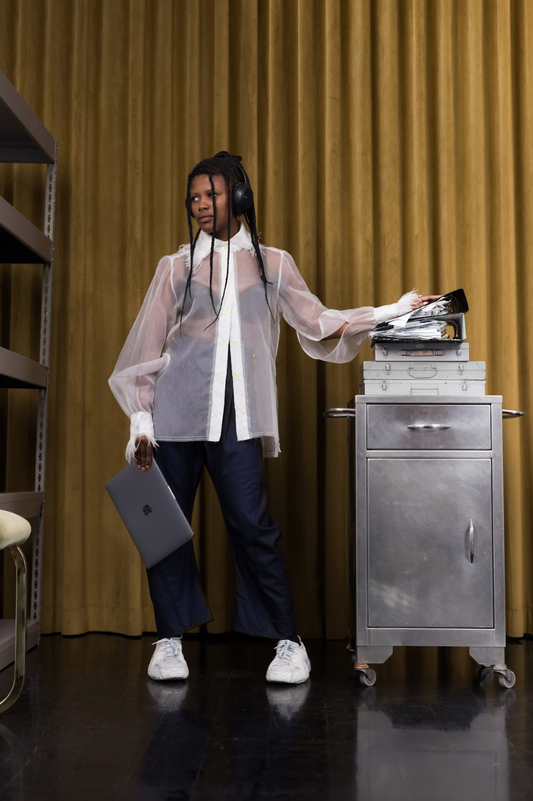 Icarus Gathered-Sleeve Classic Shirt in Silk Organza