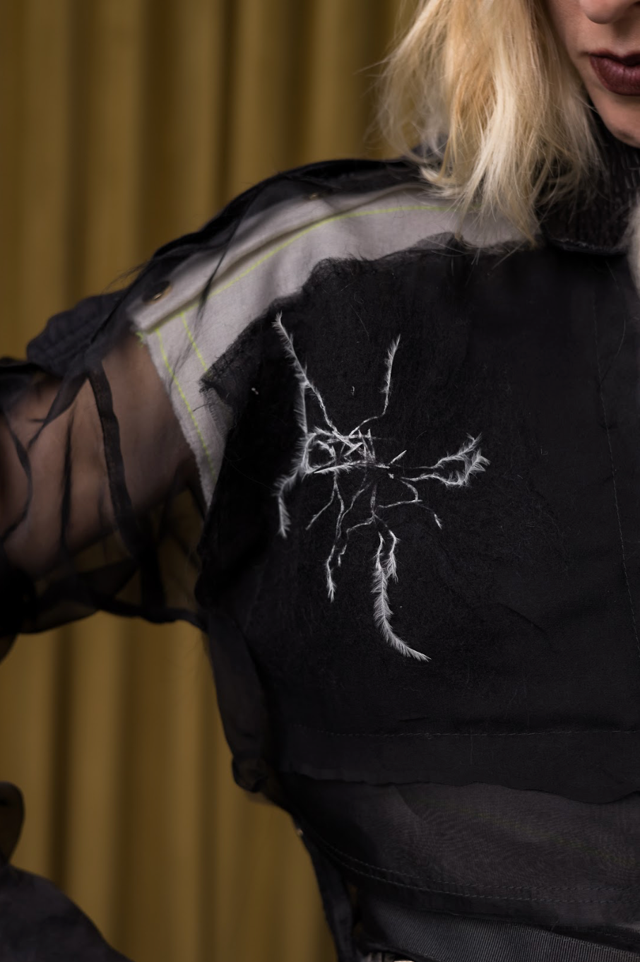 Held and Gathered Black Utility Dress in Silk Organza