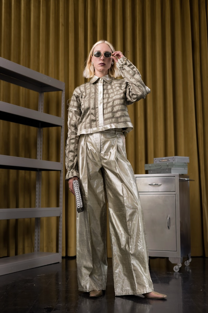 Luna D'Oro Signature Pants  in Silk Lamé