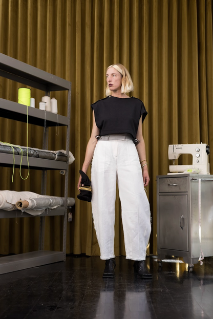 Polar White Barrel Leg Pants in Organic Hemp