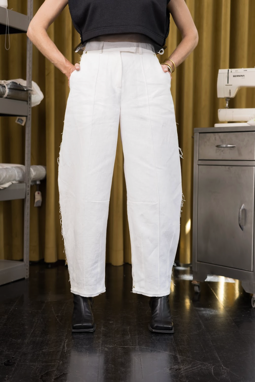 Polar White Barrel Leg Pants in Organic Hemp
