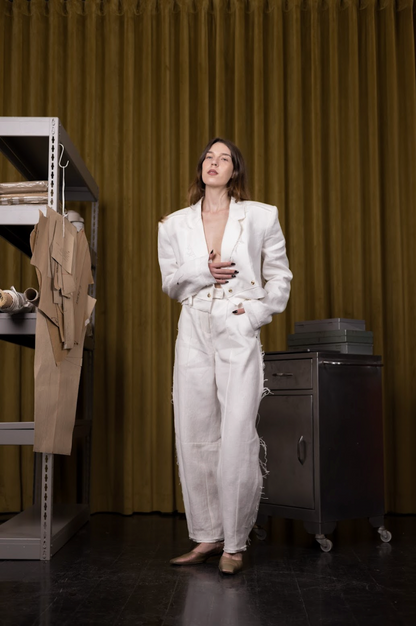 Polar White Barrel Leg Pants in Organic Hemp