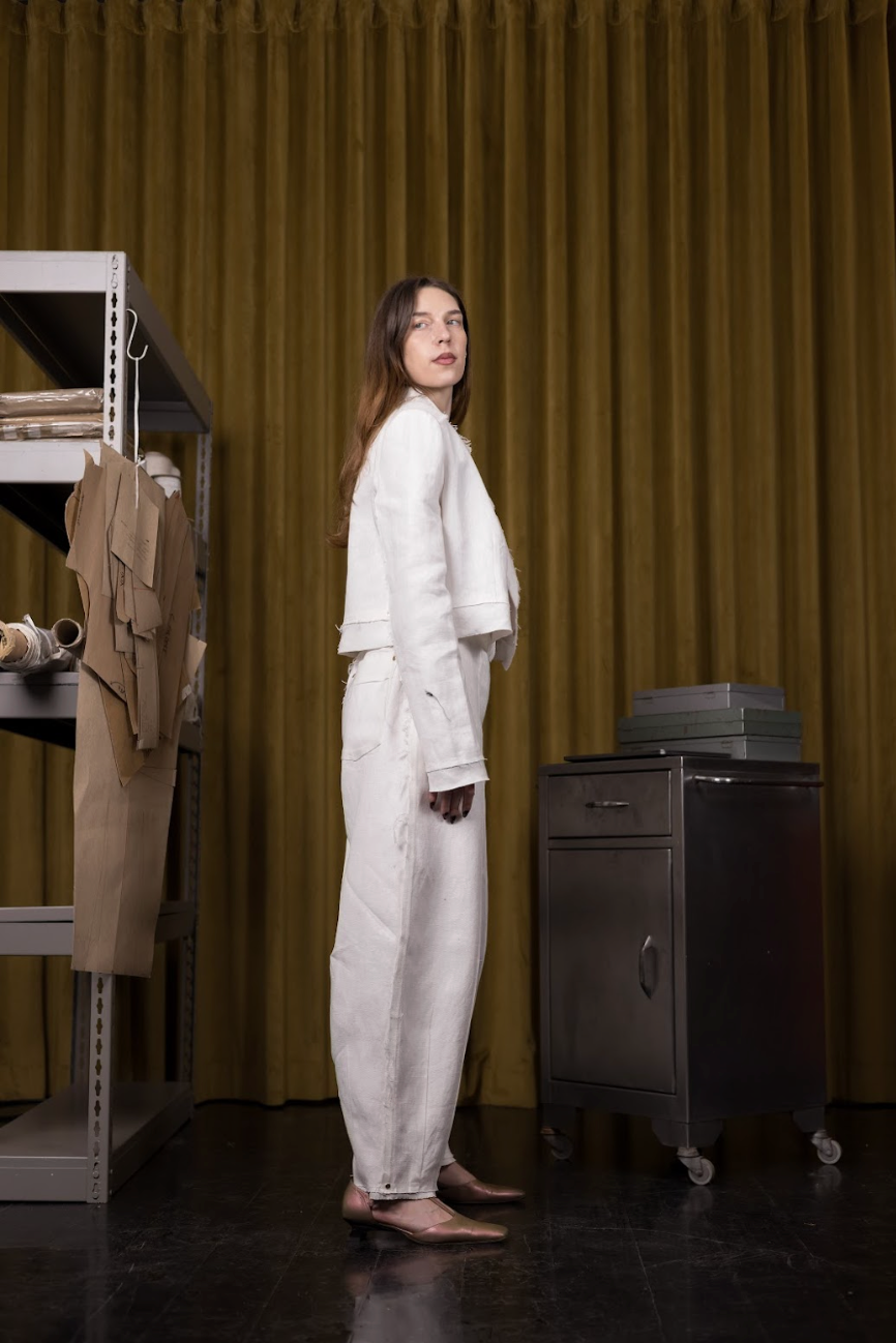 Polar White Barrel Leg Pants in Organic Hemp