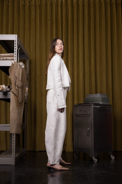 Polar White Barrel Leg Pants in Organic Hemp