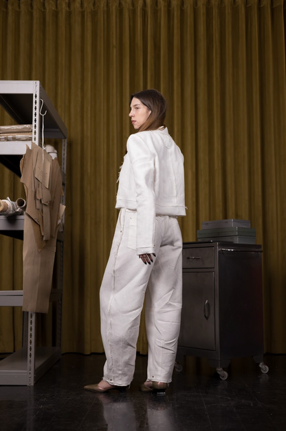 Polar White Barrel Leg Pants in Organic Hemp