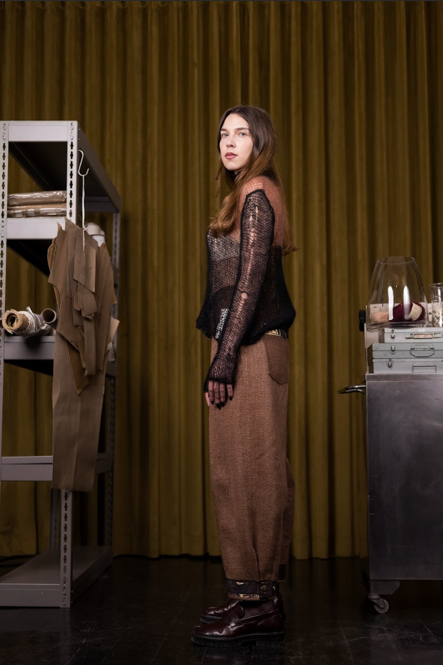 Black and Rusty Pink Artisanal Silk Mohair Turtleneck Top