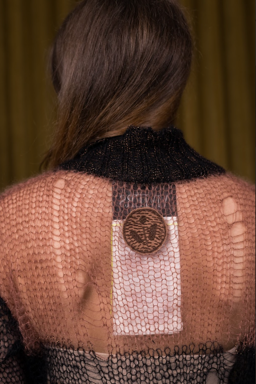 Black and Rusty Pink Artisanal Silk Mohair Turtleneck Top