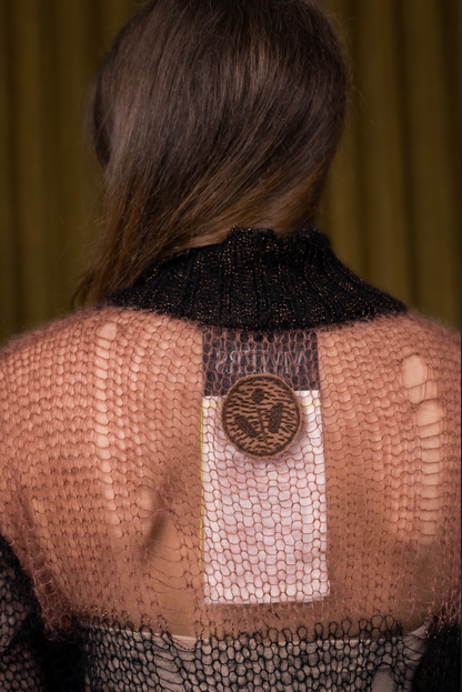 Black and Rusty Pink Artisanal Silk Mohair Turtleneck Top